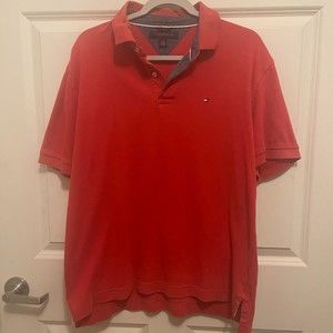 Tommy Hilfiger Mens  Casual Red Short Sleeve Polo Shirt Size Large